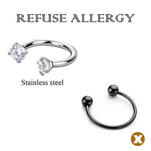 HO2NLE 10pcs Pendientes Aros Nariz Plata Piercing Herradura Acero Inoxidable 316L Pearcing Nariz Aro Pequeño 9mm Hipoalergenico para Mujer Hombre Cartilago Helix 5 Estilos