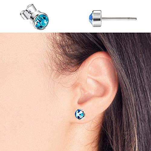 HO2NLE 12 Pares Pendientes Pequeños Acero Inoxidable Mujer y Hombre Pendientes Circonita Colores 6mm Piercing para Oreja Cartilago Tragus Medicinal Hipoalergenicos Brillante