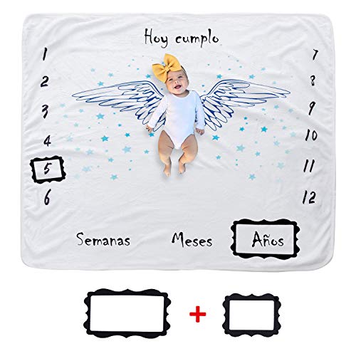 Hocaies Manta Bebe Manta Mensual Hito De Para Bebé Manta Bebe Personalizada Para Franela Adecuado para Regalos Originales para Bebes Recien Nacidos y Registros de Crecimiento Mensual.(100 * 100cm)