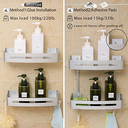 Hodzeed Sin Necesidad de Taladrar Estante Ducha, Estantes de Baño de Aluminio Espacial Perforado Entramado de Baño Muebles de Baño