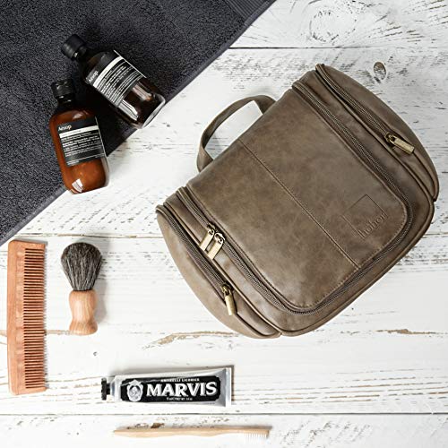 Höher - Bolsa de Baño de Calidad, Gran Capacidad, Gancho para ser Colgado – Artículos de Tocador, Kit de Afeitado, Cosméticos - Regalo para Hombres y Mujeres - Camping, Viajes, Gimnasio (moca)