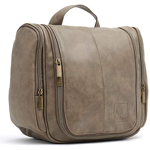 Höher - Bolsa de Baño de Calidad, Gran Capacidad, Gancho para ser Colgado – Artículos de Tocador, Kit de Afeitado, Cosméticos - Regalo para Hombres y Mujeres - Camping, Viajes, Gimnasio (moca)