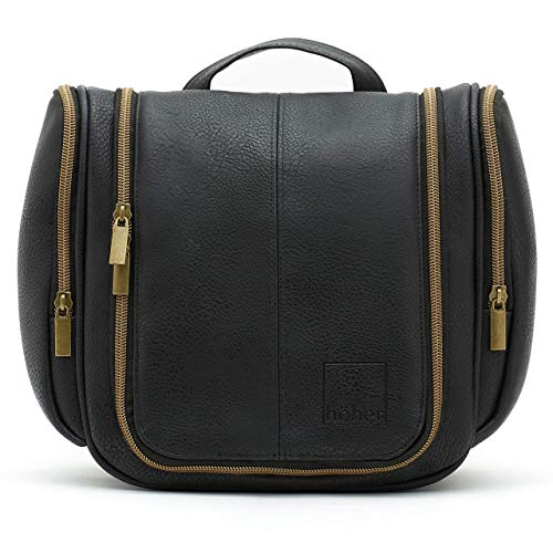 Höher - Bolsa de Baño de Calidad, Gran Capacidad, Gancho para ser Colgado – Artículos de Tocador, Kit de Afeitado, Cosméticos - Regalo para Hombres y Mujeres - Camping, Viajes, Gimnasio (latón negro)