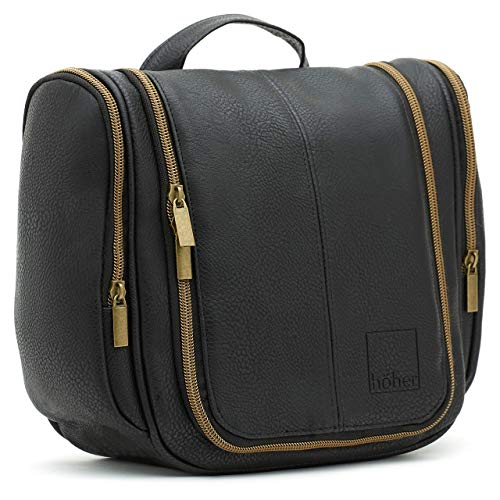 Höher - Bolsa de Baño de Calidad, Gran Capacidad, Gancho para ser Colgado – Artículos de Tocador, Kit de Afeitado, Cosméticos - Regalo para Hombres y Mujeres - Camping, Viajes, Gimnasio (latón negro)