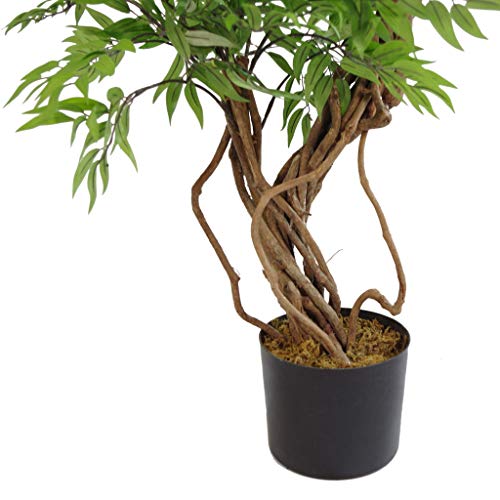 Hoja 140 cm Realista Artificial japonés Fruticosa Ficus árbol, Verde y Negro
