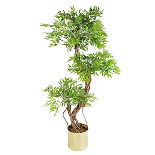 Hoja 140 cm Realista Artificial japonés Fruticosa Ficus árbol, Verde y Negro