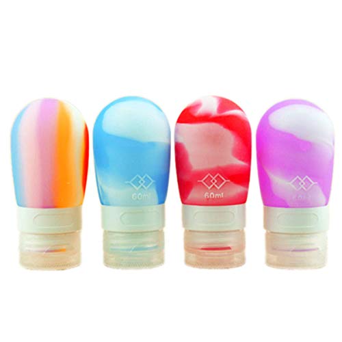 HoJoor Botellas de Viaje de Silicona,FDA Certified 100% BPA Gratis Recipientes rellenables portátiles a Prueba de Fugas para champú,Acondicionador,Loción,artículos de tocador(4 Unidades) -Oso Lindo