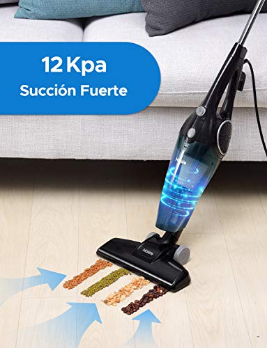 Holife Aspiradora Escoba de 12Kpa, Aspirador Vertical 2 en 1, 800ml, con 2 Filtros HEPA Lavables y 3 Cepillos, Vertical y Portátil Ajustable [Clase de eficiencia energética A+]
