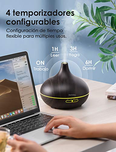 Homasy 500ml Difusor de Aromaterapia con 6 Botellas de Aceite Esencial 100% Puro, Difusor de Aroma Silencioso y Silencioso, 7 Luces LED de Color, sin BPA para el Hogar y la Oficina, Marrón