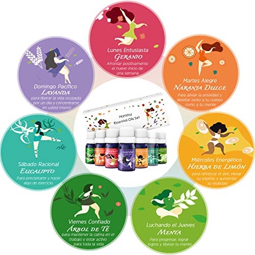 Homasy Aceites Esenciales para Humidificador, Aceites Esenciales, Aceite Esencial Natural 100% Puros, Perfumados, Aromaterapia lavanda, menta, geranio etc