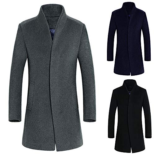 Hombre Invierno Abrigo,JiaMeng Chaqueta para Hombre,Ligero Chaqueta Abajo Cálido Trinchera de Invierno Botón Largo Outwear Abrigo Elegante Abrigos(Armada,XL)