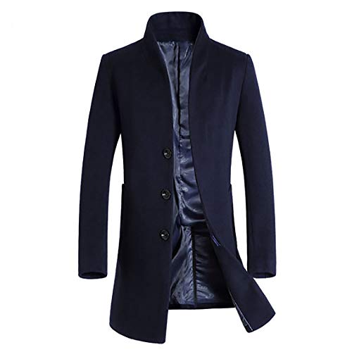 Hombre Invierno Abrigo,JiaMeng Chaqueta para Hombre,Ligero Chaqueta Abajo Cálido Trinchera de Invierno Botón Largo Outwear Abrigo Elegante Abrigos(Armada,XL)