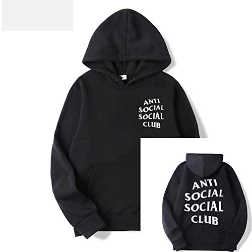 Hombre Mujer Sudaderas con Capucha Invierno Terciopelo Forro Casual Pull-Over Hip Hop Anti Social Social Club Estampada Manga Larga con Bolsillo (A, S)