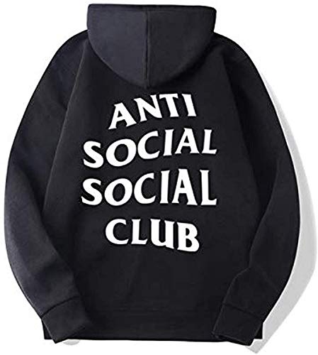 Hombre Mujer Sudaderas con Capucha Invierno Terciopelo Forro Casual Pull-Over Hip Hop Anti Social Social Club Estampada Manga Larga con Bolsillo (A, S)