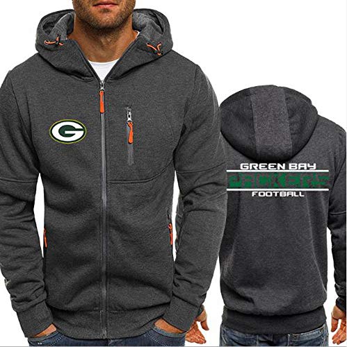 Hombres NFL Sudaderas - Los Aficionados de Green Bay Packers de fútbol de Manga Larga Casual Cremallera Jersey Sudadera pulóver,M