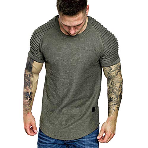 Hombres Verano Pliegues Camiseta Patrón Degradado Tops Moda Casual Solapa Manga Corta Camisa Precio Soltar