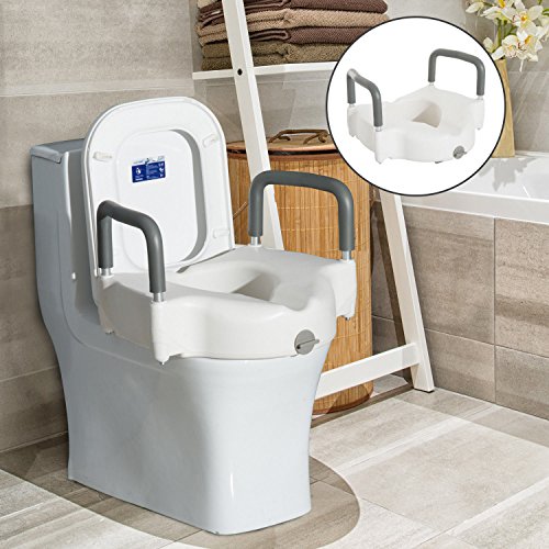HOMCOM Asiento de Inodoro Elevado con Apoyabrazo Acolchado Extraible 44.3x52x33cm Salud