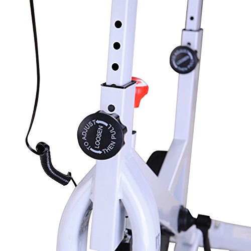 HOMCOM Bicicleta Estática Bicicleta de Fitness Pantalla LCD Asiento y Manillar Ajustable Resistencia Regulable Carga 120kg 107x48x100cm Acero Blanco