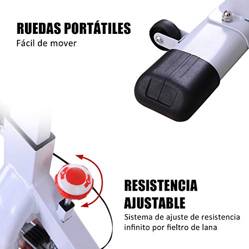 HOMCOM Bicicleta Estática Bicicleta de Fitness Pantalla LCD Asiento y Manillar Ajustable Resistencia Regulable Carga 120kg 107x48x100cm Acero Blanco