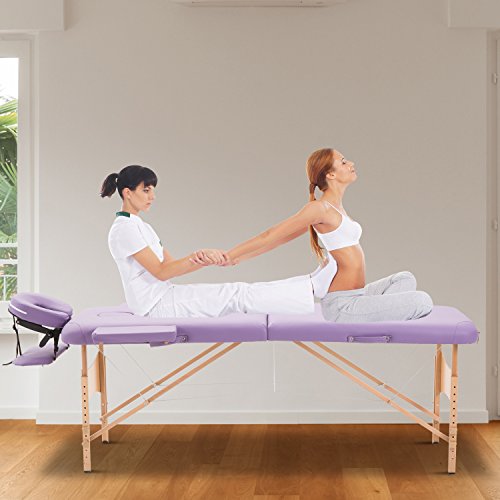 HOMCOM Cama De Masaje Madera Plegable 182 x 60cm Tatuaje Terapia Sofá Cama Morado NUEVO