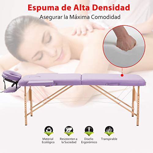 HOMCOM Cama De Masaje Madera Plegable 182 x 60cm Tatuaje Terapia Sofá Cama Morado NUEVO