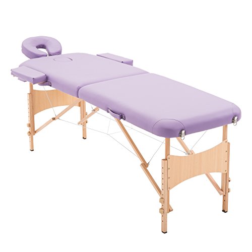 HOMCOM Cama De Masaje Madera Plegable 182 x 60cm Tatuaje Terapia Sofá Cama Morado NUEVO