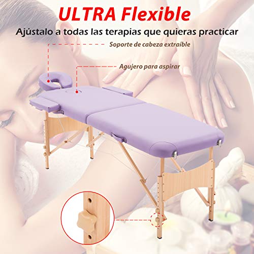 HOMCOM Cama De Masaje Madera Plegable 182 x 60cm Tatuaje Terapia Sofá Cama Morado NUEVO