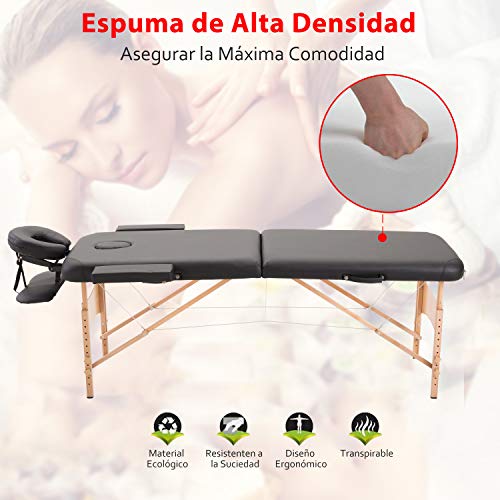 HOMCOM Cama De Masaje Madera Plegable 182 x 60cm Tatuaje Terapia Sofa Cama Negro NUEVO