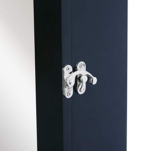 HOMCOM Espejo Joyero de Pared o de Pie Armario para Joyas Guardajoyas 37x9.5x112cm MDF Negro