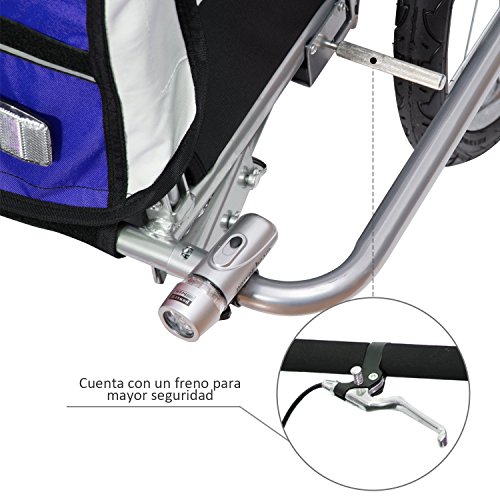 HOMCOM Remolque para Bicicleta tipo Carro con Barra de Paseo para Niños de 2 Plazas con Rueda Delantera Giratoria 360° y Asiento Acolchado Carga Máx. 40kg (Violeta)