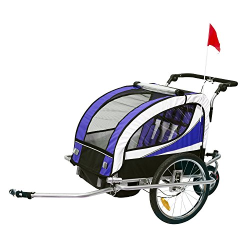 HOMCOM Remolque para Bicicleta tipo Carro con Barra de Paseo para Niños de 2 Plazas con Rueda Delantera Giratoria 360° y Asiento Acolchado Carga Máx. 40kg (Violeta)