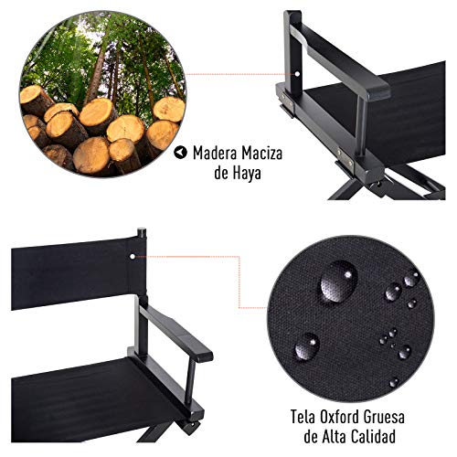 HOMCOM Silla de Director Plegable de Madera Silla de Maquillaje Artista Profesional para Cine Escena Jardín Playa 54x40x83cm Carga 120kg