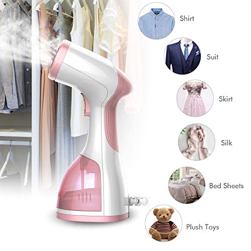 homeasy Plancha de Vapor, Plancha vertical 1000W, Depósito 260ml 5 en 1 Arrugar/Desinfectar/Humedecer/Limpiar /Quitar el Polvpo, Calemtamiento rápido, Plancha de Ropa para hogar y Viaje(Rosado)
