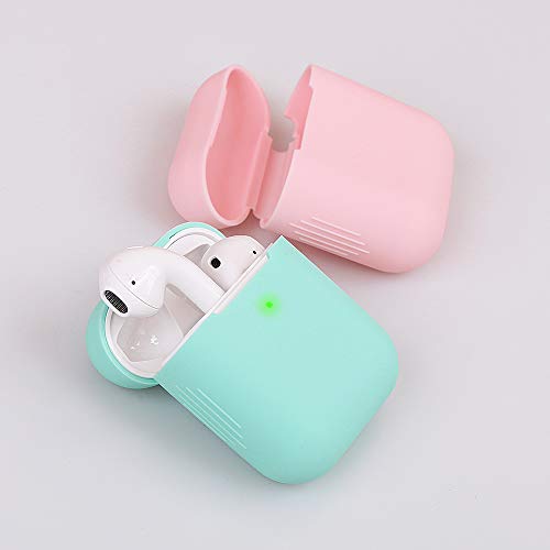HomEdge AirPods Funda, 4 Paquetes de Funda Protectora de Silicona sin Costuras [Frontal LED Visible] Compatible con Apple AirPods 2 y 1 – Negro, Blanco, Rosa y Verde Menta