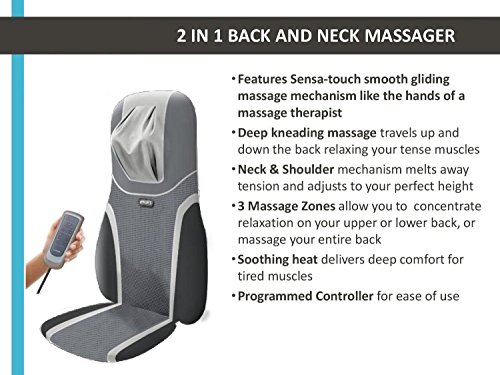 HoMedics BMSC-4600H-EU - Respaldo masajeador Shiatsu SensaTouch, tres programas, calor infrarrojo, cervical, color gris negro