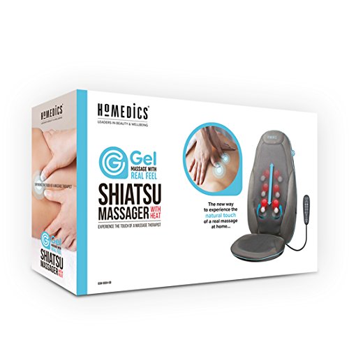 HoMedics Gel Asiento Masajeador para la Espalda y Hombros, Silla Eléctrica con Calor y Nodos Giratorios para Masajes Relajantes Shiatsu en tu Hogar, Intensidad Regulable por Control Remoto