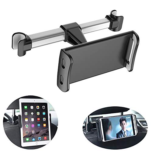 Homeet Soporte Tablet Coche Soporte para Reposacabezas Sporte del Asiento Trasero Soporte Base Ajustable 360° Silicona Antideslizante para 4"~11" Pulgada Tablets Smartphones Ipads E-Reader【Plata】