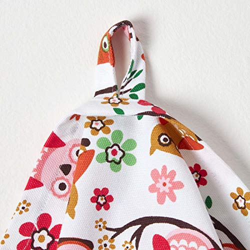 Homescapes Juego de 3 Trapos de Cocina, 100% algodón, rojo y blanco, con diseño de búhos 50x70cm