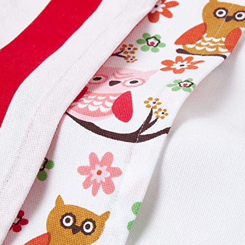 Homescapes Juego de 3 Trapos de Cocina, 100% algodón, rojo y blanco, con diseño de búhos 50x70cm