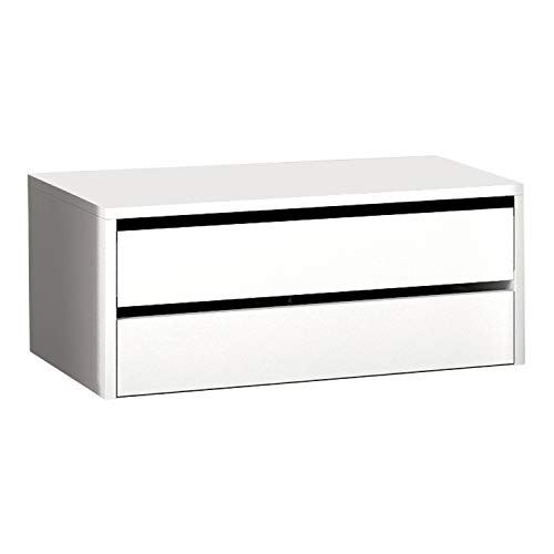 HomeSouth - Cajonera Armario Dos cajones, Mueble Auxiliar Almacenamiento Dormitorio, Modelo Lara, Color Blanco, Medidas: 77 cm (Largo) x 36 cm (Alto) x 45 cm (Fondo)