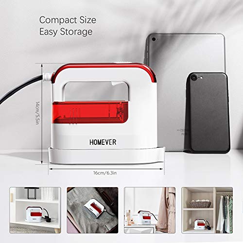 HOMEVER Plancha Ropa Vapor, Plancha Ropa Vapor Vertical 1300W Portátil Planchas de Ropa Vapor Vertical y Horizontal para el Hogar y Viajes con Función Cerámica [energética A+++]