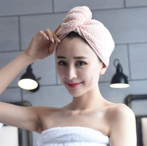 HOMEYU Toallita para el Cabello, toallitas para secar el Cabello con Botones, toallita de Microfibra Ultra Absorbente y de Secado rápido, Gorro para el baño