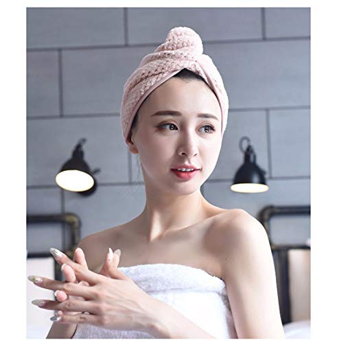HOMEYU Toallita para el Cabello, toallitas para secar el Cabello con Botones, toallita de Microfibra Ultra Absorbente y de Secado rápido, Gorro para el baño