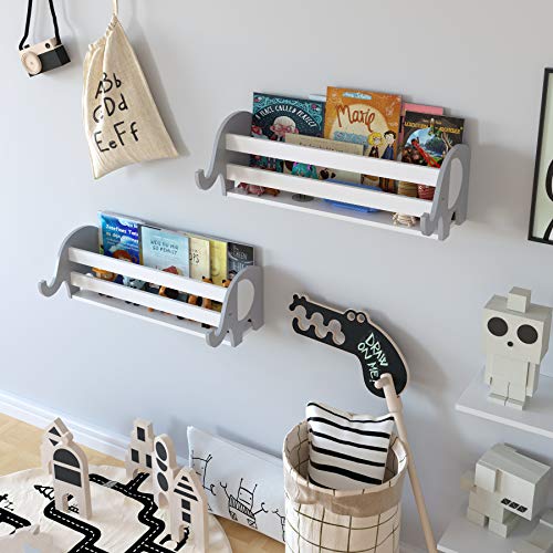 Homfa Estantería de Pared Estantería Infantil para Niños Estantería Flotante Madera para Habitación Infantil Salón de Forma Elefante 59.6x26.7x20.6cm