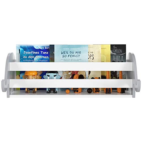 Homfa Estantería de Pared Estantería Infantil para Niños Estantería Flotante Madera para Habitación Infantil Salón de Forma Elefante 59.6x26.7x20.6cm