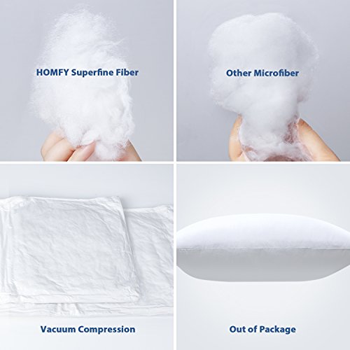 HOMFY Almohada Juego de 2, Cojín, sobre de Algodón Puro, Relleno de Fibra Hueca, Uni White, Inflable, Anti-Transpiración, Anti-Acarien y Hipoalergénico (Blanco, 50_x_75_cm)