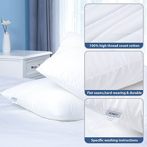 HOMFY Almohada Juego de 2, Cojín, sobre de Algodón Puro, Relleno de Fibra Hueca, Uni White, Inflable, Anti-Transpiración, Anti-Acarien y Hipoalergénico (Blanco, 50_x_75_cm)
