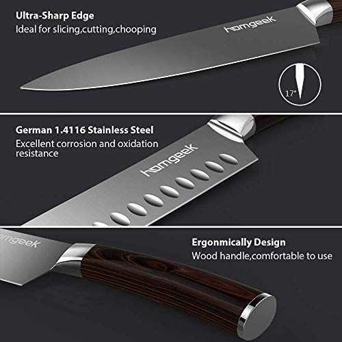 homgeek Cuchillo de Cocina Profesionales, Incluye Cuchillo Cocinero 7" and Cuchillo Santoku 8", Hecho de Acero Inoxidable 1.4116 Alemán, Mango Ergonómico