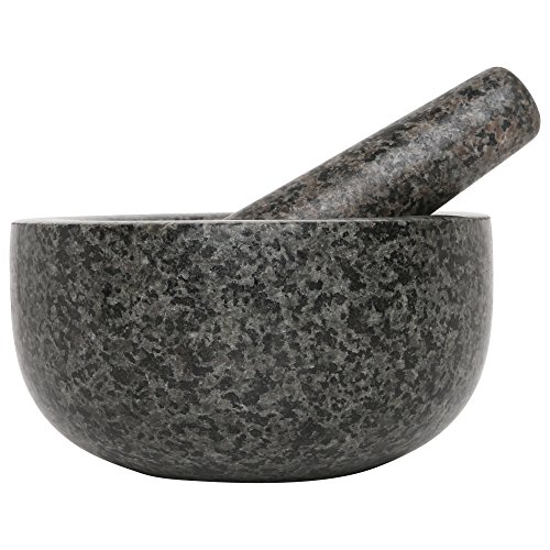 Homiu Premium Granito sólido y duradero Maja y mortero Especias Trituradora de hierbas Trituradora Pasta de molienda Gran diámetro de 15,5 cm