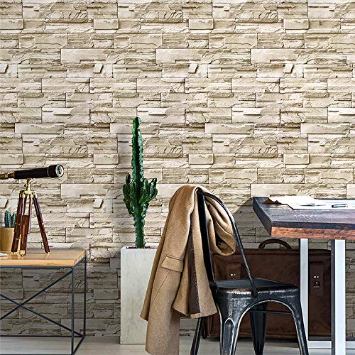 HOMOH - Papel pintado de piedra 3D autoadhesivo para pared, 0,45 x 6 m, diseño industrial